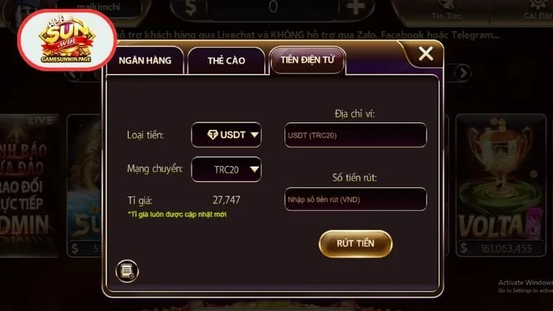 Điều cần chú ý để rút tiền Sunwin không gặp lỗi