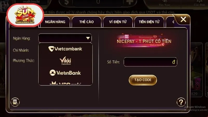 Nạp tiền Sunwin bằng NICEPAY