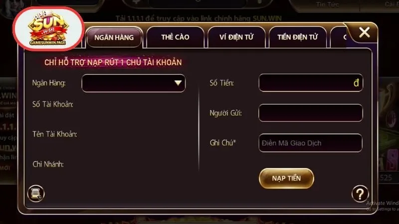 Nạp tiền Sunwin qua ngân hàng